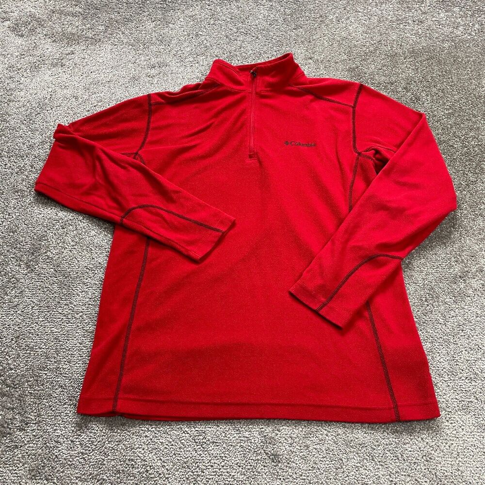 Columbia Sweatshirt Mens Medium Red 1/4 Zip High Neck Fleece Jacket Outdoor